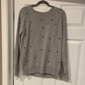 Aqua Gray Sweater with Navy Heart Accents